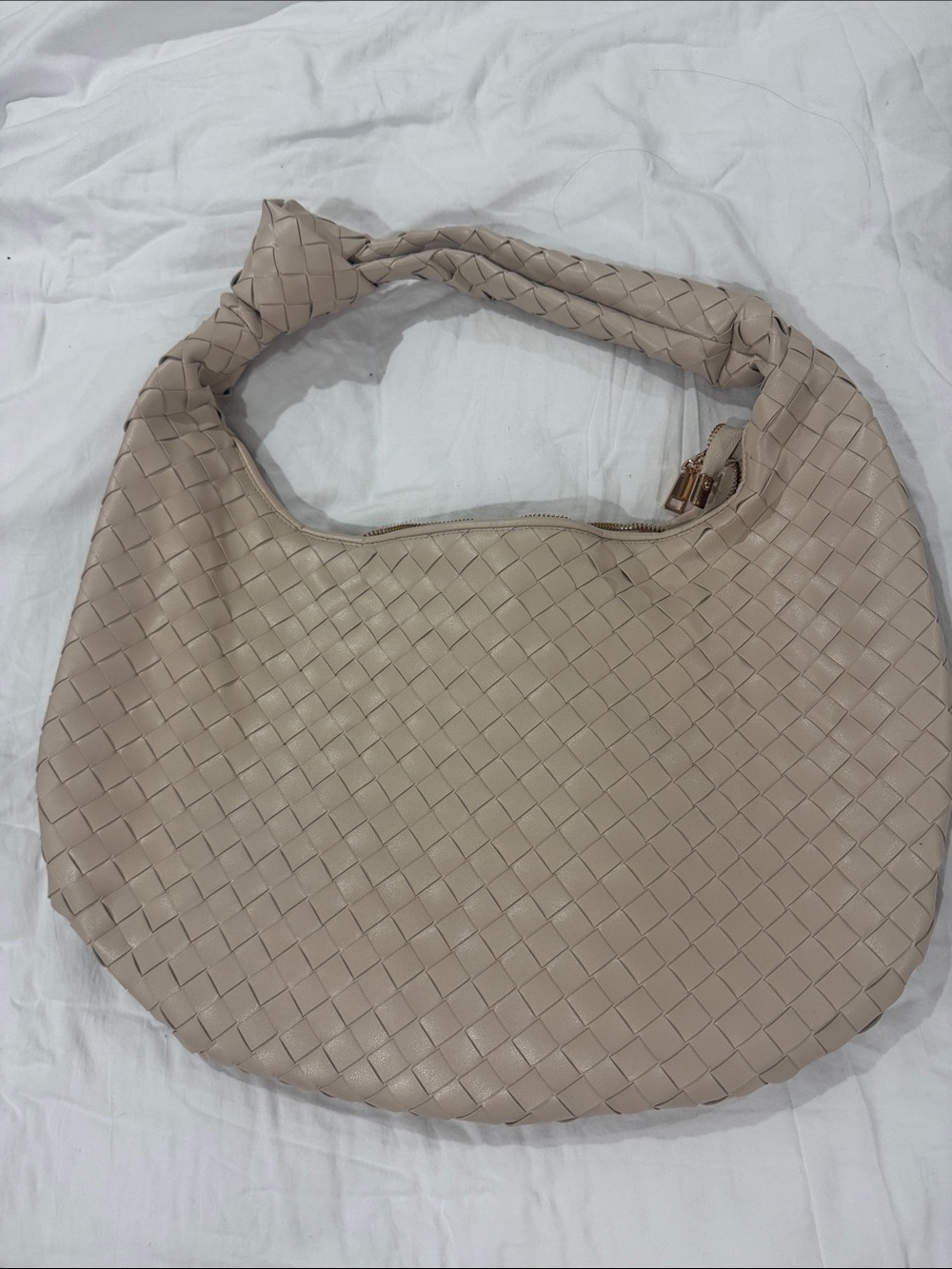 Woven Knit Hobo Bag in Light Beige